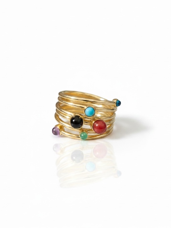 Jewelry - Gold Multi Band Ring with Colorfuls Stones